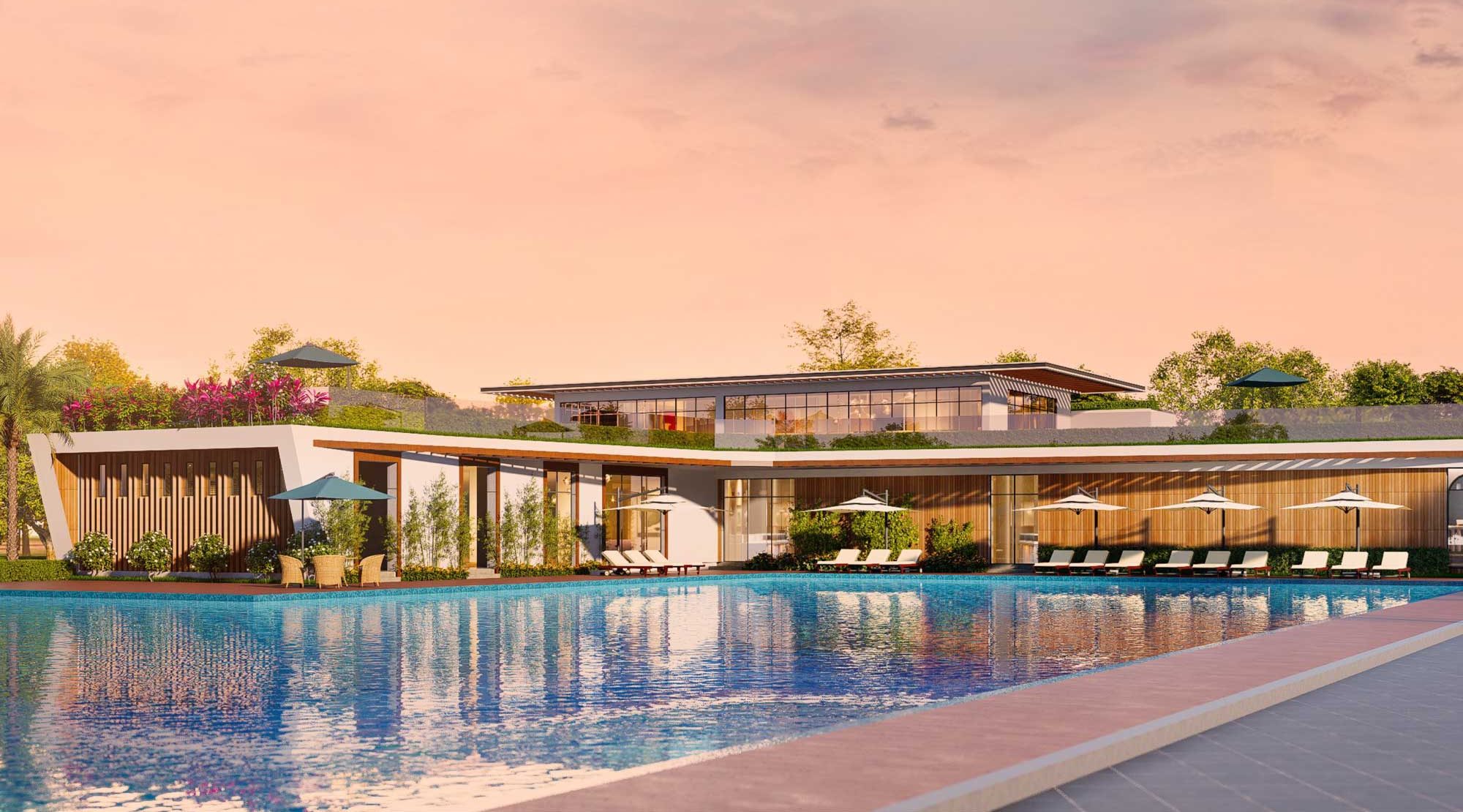 Bể bơi ngoài trời sang trọng tại Vinhomes Wonder City – Một phần của tổ hợp Wellness Center, nơi cư dân tận hưởng trải nghiệm chăm sóc sức khỏe thời thượng.
